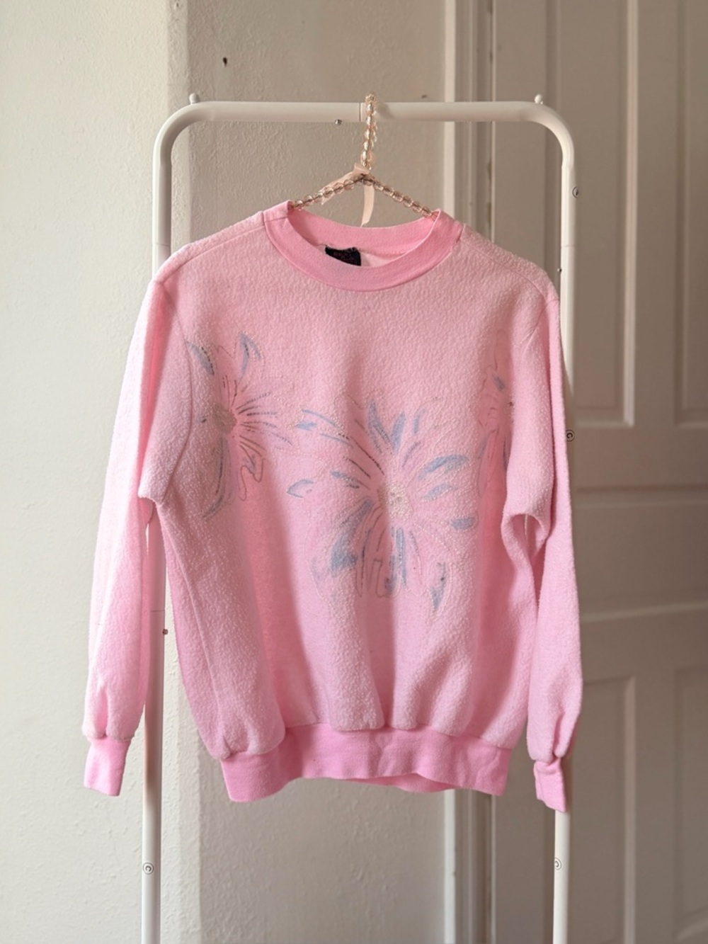 Vintage Best Friends inside out style painted flower pastel pink sweatshirt